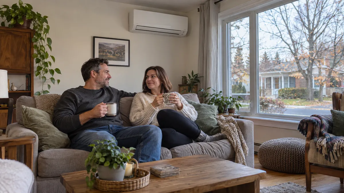 Pièce de vie avec unité murale au-dessus du mobilier